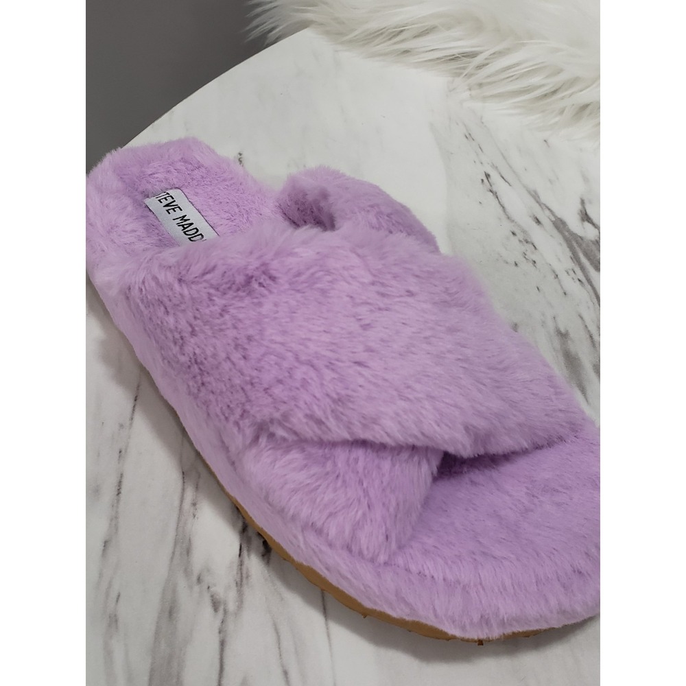 NEW NO BOX US 7 / EURO 37 PURPLE Steve Madden Faux Fur SLIPPERS HOUSE SHOE SLIDE